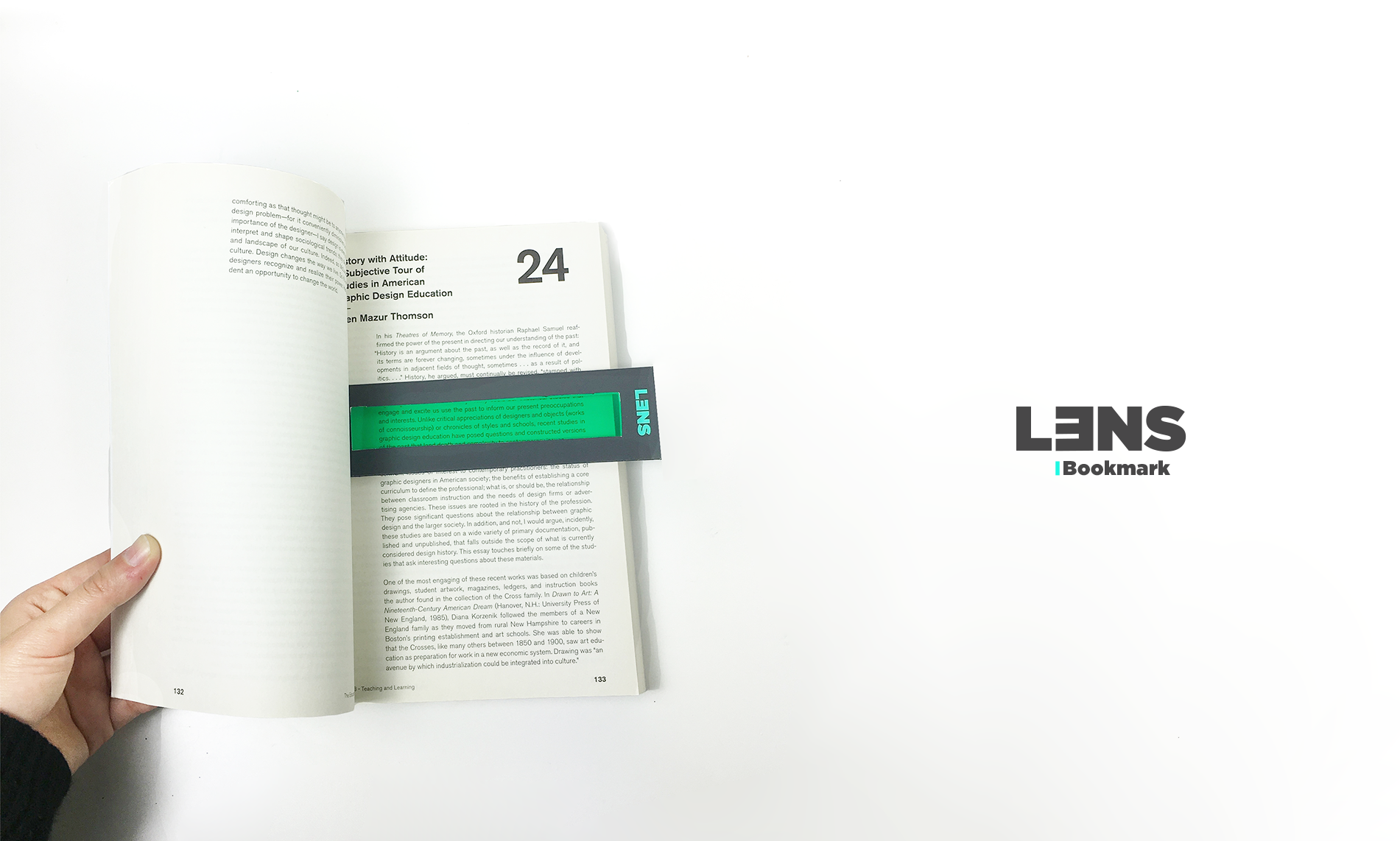 lens bookmark demo with a book