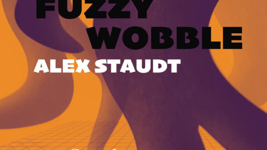 An orange poster showing some humanoid figures on a 3d infinite plain grid. On it there is the text: Fuzzy Wobble. Alex Staudt. Guest Lecture. MFA Design SVA NYC logo.