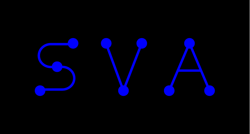 A black image with the SVA blue letters made from lines and dots.