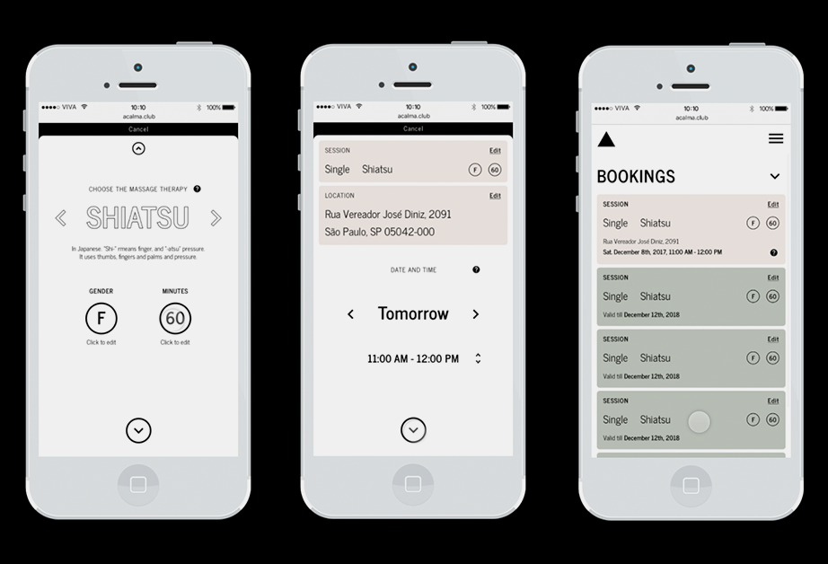 A set of white, brown and green templates for a web mobile app.