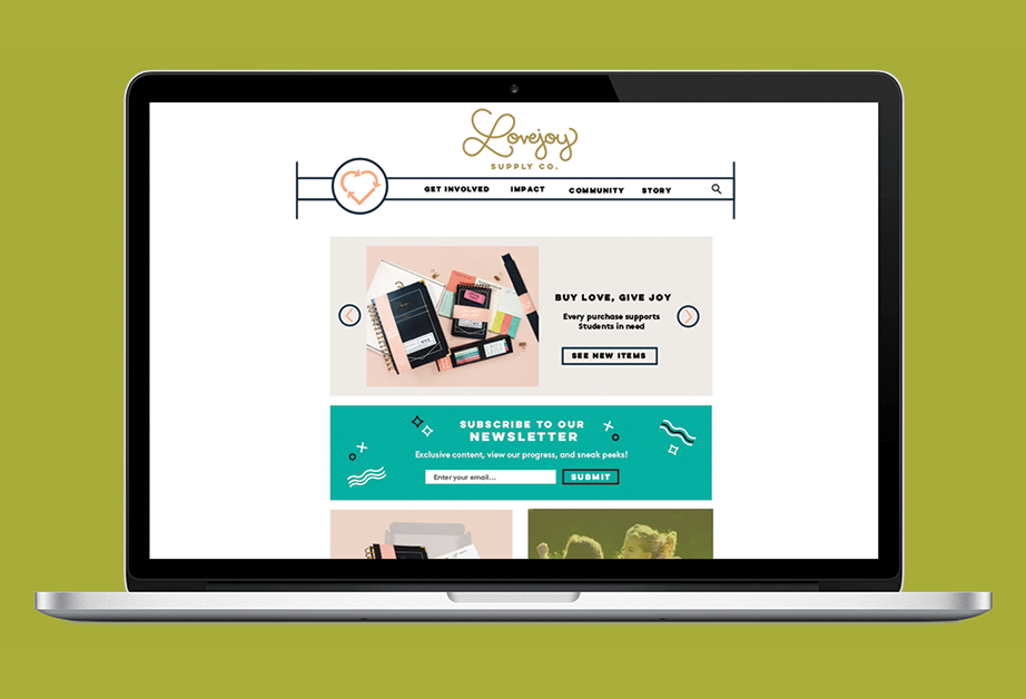 A website template with a heart shape logo and the title Lovejoy Supply Co.