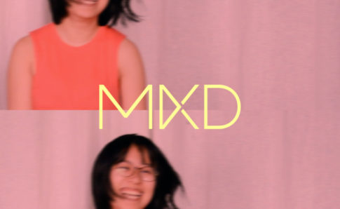 A split photo of a smiling girl and over it the text logo: MXD.