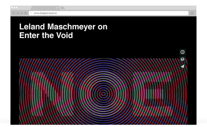 A screen shot from the website www.designerscut.co with the text: Leland Maschmeyer on Enter the Void Noe.