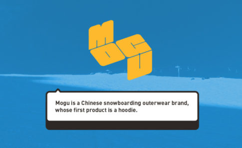 mogu logo and a message: mogu is a Chinese snowboarding outwear brand, whose first product is a hoodie.