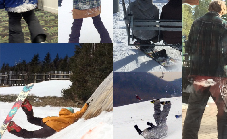collage of images with snowboarding clothing and accessories
