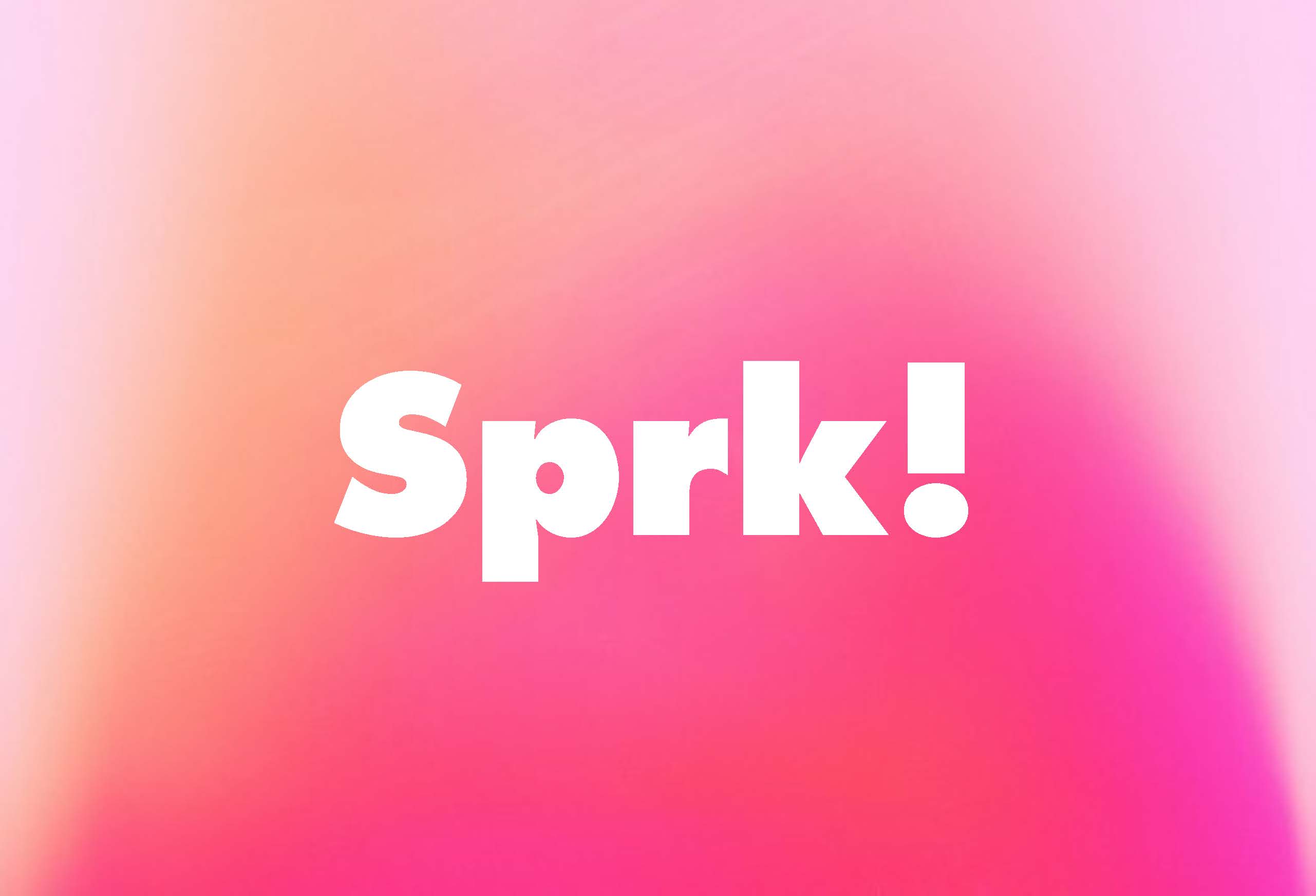 A white text logo on a pin, orange and purple gradient. The text says: Spark!