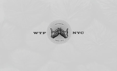 logo with two hands crossing while showing the finger with the WTF NYC on the left and right