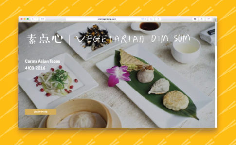 A website template showing plates with Asian food. On it there is also a text: VEGETARIAN DIM SUM.