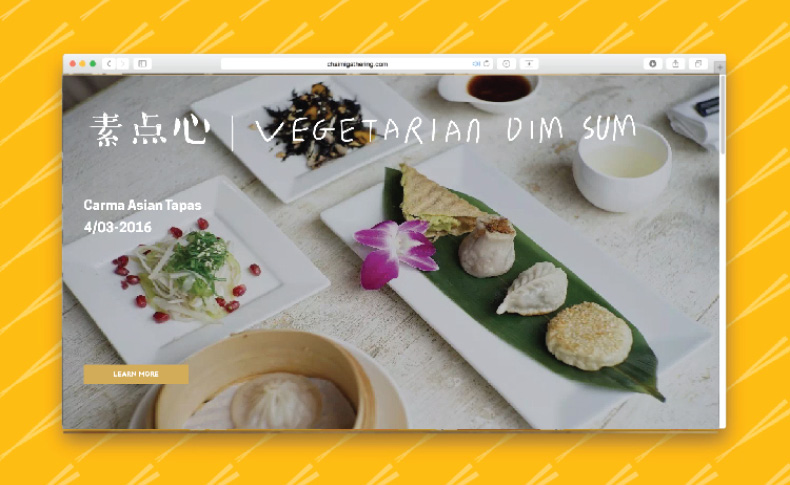 A website template showing plates with Asian food. On it there is also a text: VEGETARIAN DIM SUM.