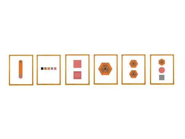 many parts of a hexagonal orange pencil shape illustration are put inside rectangles framed with an orange outline