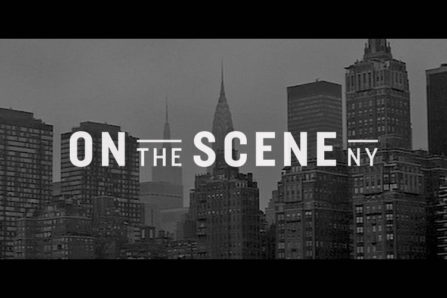 on the scene ny logo over a cityscape with buildings
