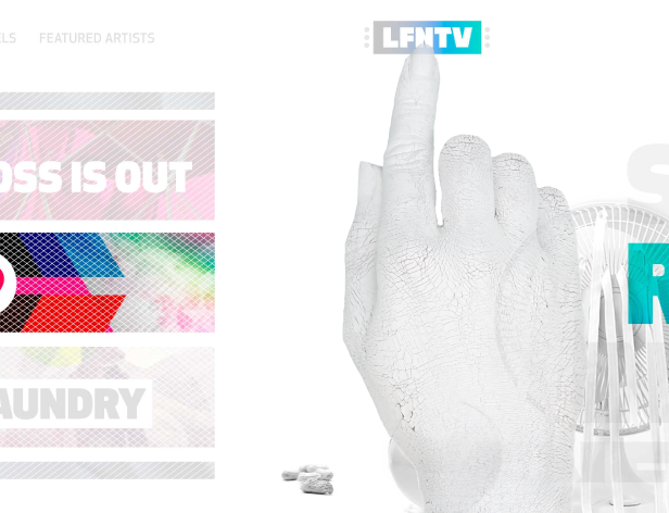 LFNTV screen with a hand touching the LFNTV logo