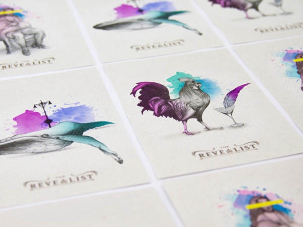 the revealist cards presented with animals painted in watercolor over their black outline shapes