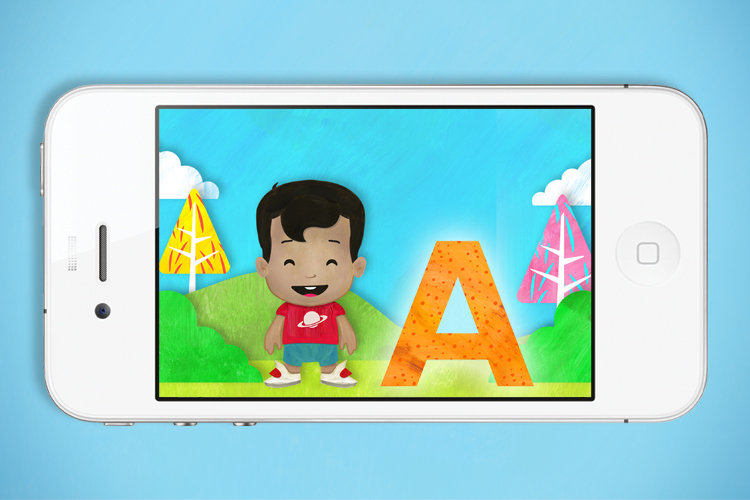 app screenshot with a boy and the letter A