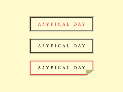 atypical day logo with the rectangle black and red text, with rectangle black and black text, and rectangle red with a folded corner on the lower left part and black text