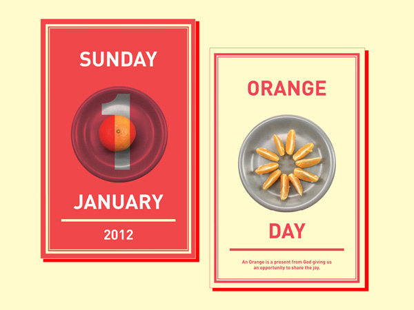 sunday, january 1st, the orange day with an illustration with slices of orange on a grey plate