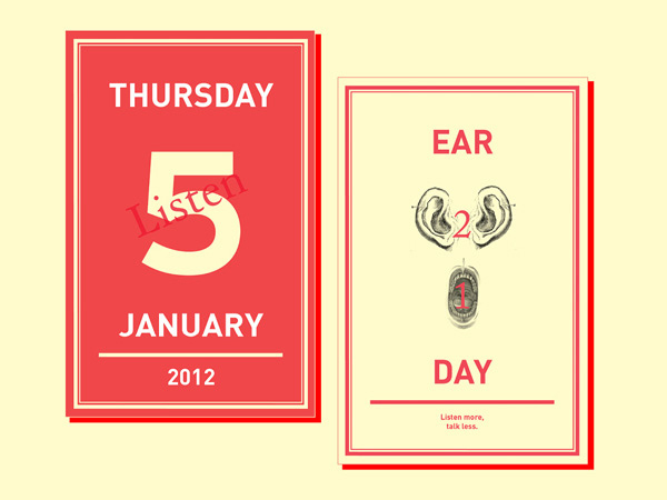 thursday, january 5, the ear day illustration with a mouth yelling and a pair of 2 ears