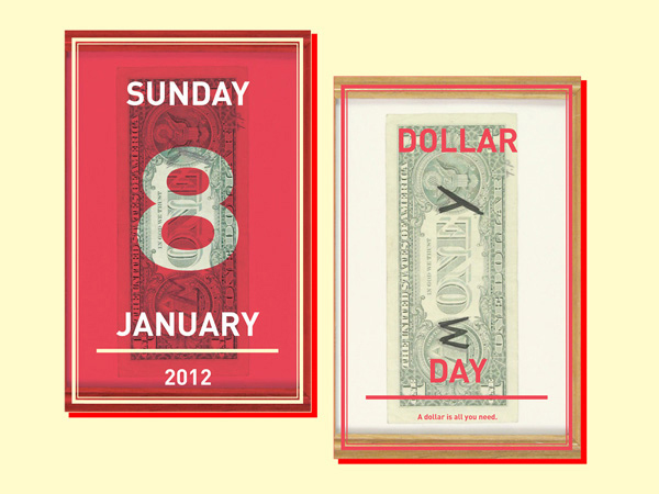 sunday january 8, dollar day illustration with a one-dollar bill