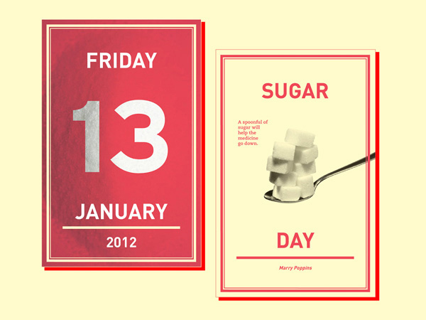 friday, january 13, the sugar day with an illustration of a teaspoon full of sugar cubes