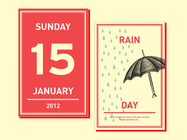 sunday 15, january, the rain day with the illustration of an umbrella and raindrops