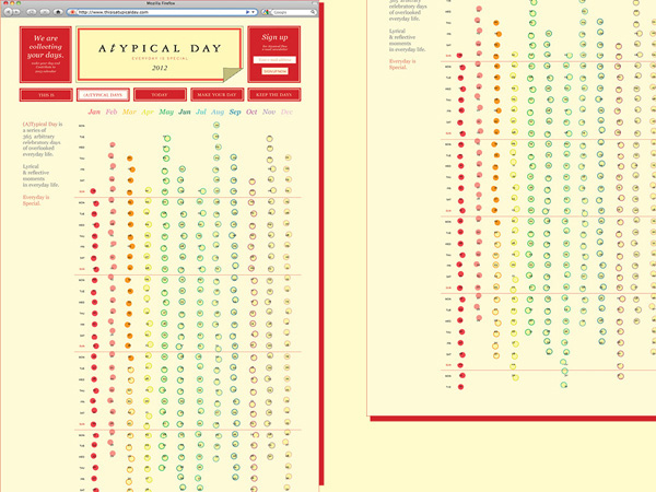 atypical day website screenshot of a calendar page