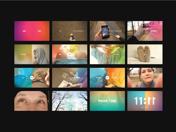 a grid of images of color coded emotions of 11:11 app