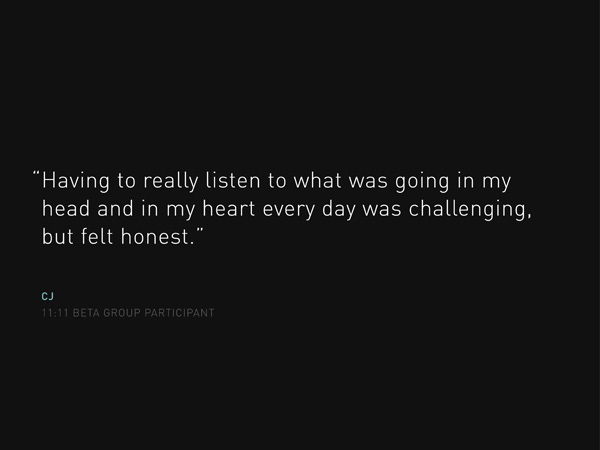 having to really listen to what was going in my head and in my heart every day was challenging, but felt honest – quote on black background