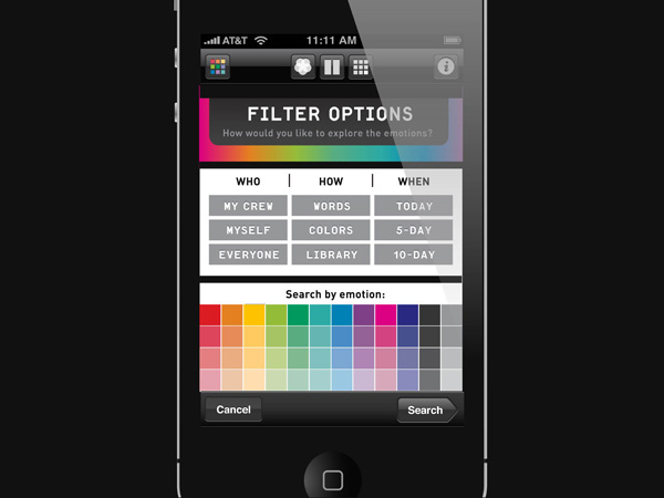 emotion filter option of the 11:11 app screenshot