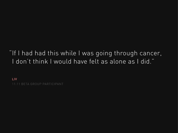 if i had this while i was going through cancer, i don't think i would have felt as alone as i did – quote on blakc background
