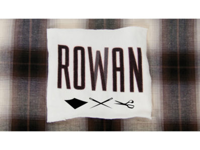 rowan logo on a shirt fabric with square pattern