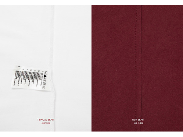collage of a white interior of a clothing piece and a maroon exterior