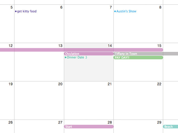 calendar screenshot with events on specific dates