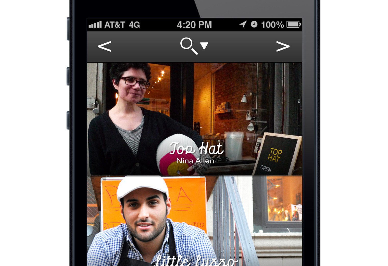 iPhone app screenshot with a restaurant location