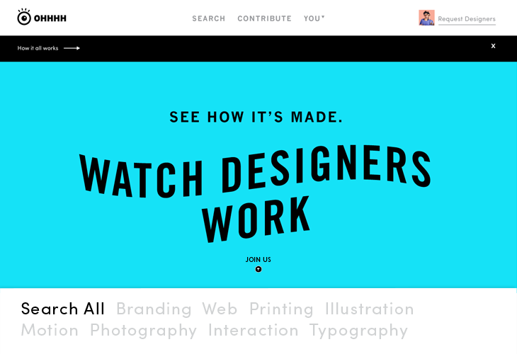 ohhhh website screenshot with a banner saying: see how it's made. watch designers work