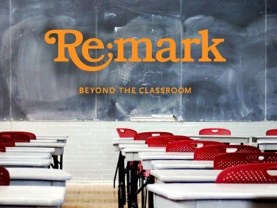 remark logo on over an image of a classroom