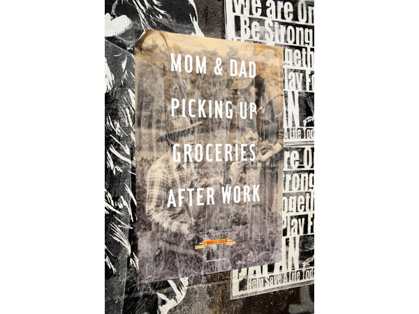 mom & dad picking up groceries after work poster