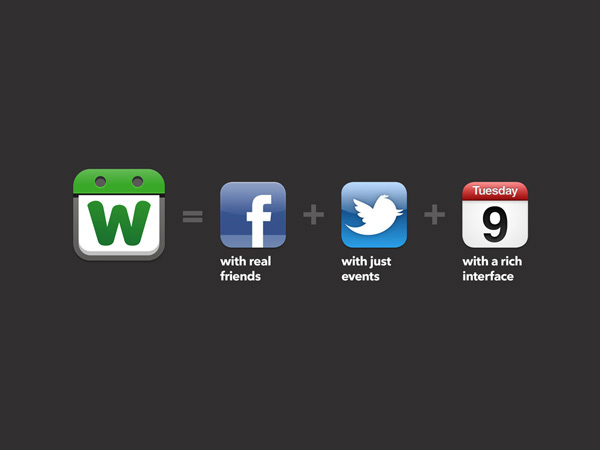 WeDo logo, Facebook logo, Twitter logo and Calendar logo
