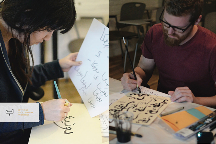 collage of two images of two persons working on a typography design
