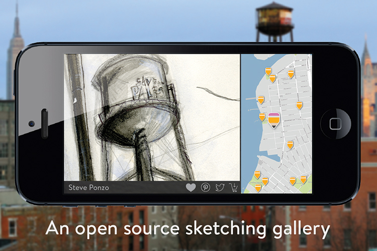 pincil website screenshot on an iPhone and the message under the iPhone: An open source sketching gallery
