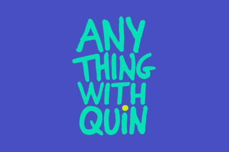 anything with quin written with green on blue background