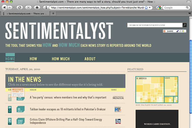 Sentimentalyst homepage screenshot