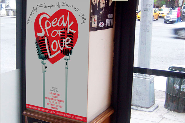 Speak of Love poster mounted on a wall