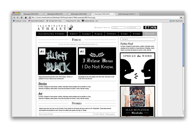 website screenshot with black illustrations