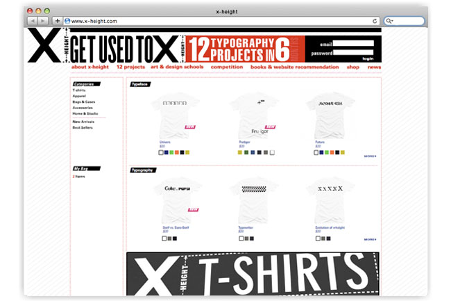 get used to x web-shop screenshots with a variety of t-shirts