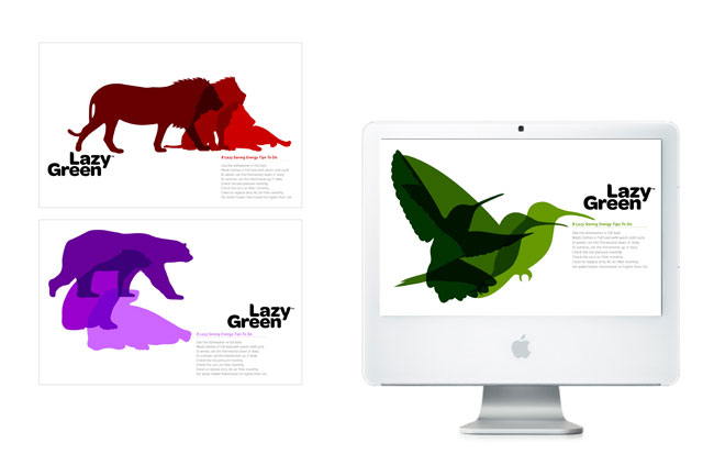 Lazy green ads with red lions, purple bears and green birds