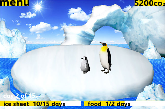 two penguins standing on a big piece of ice