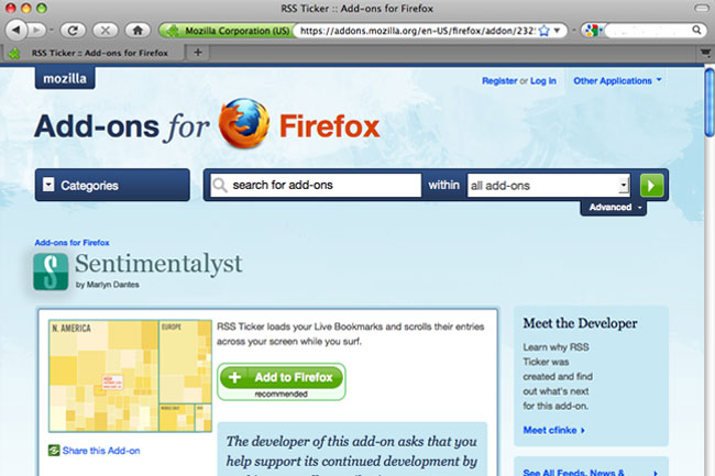 Sentimentalyst add-on in the Firefox add-on store