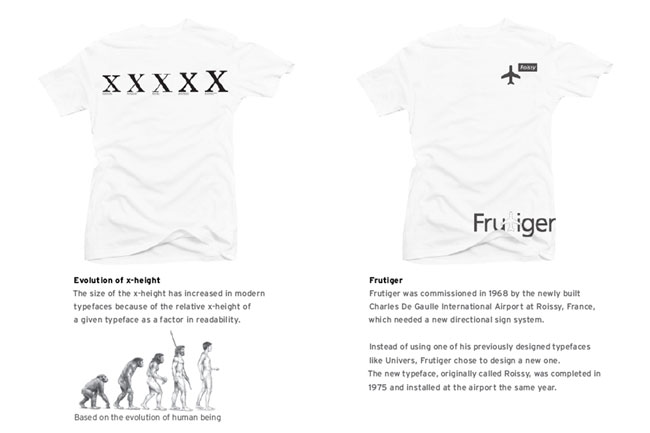 white t-shirts with five X figures and a descriptive text below the t-shirt images