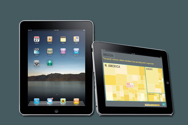 An iPad with a screenshot of the springboard and another one with a screenshot of a website
