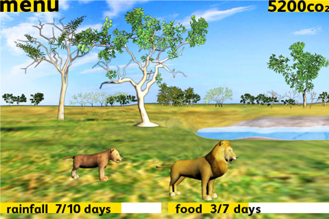 app screenshot with lions in the savanna